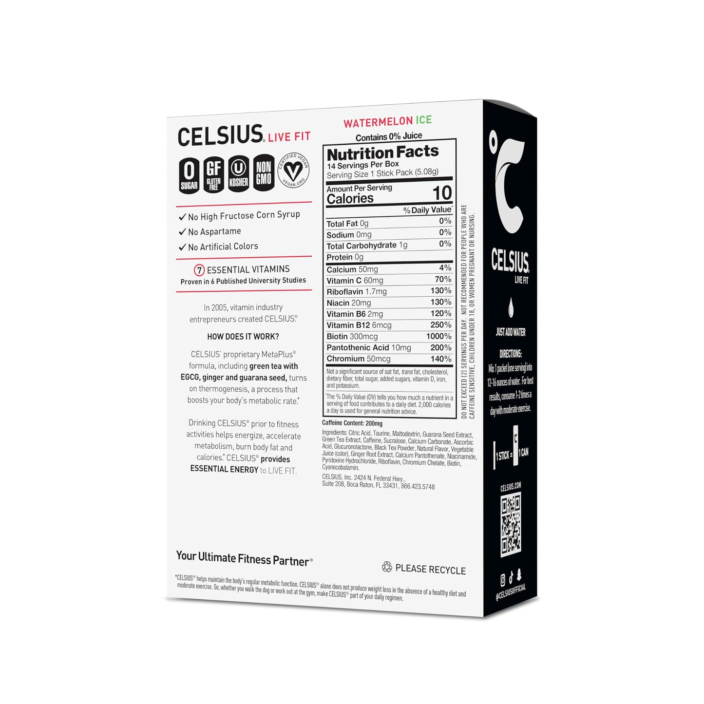 CELSIUS On-the-Go Powder Stick Zero Sugar (14 Sticks per Pack), Orange, 2.60 Oz