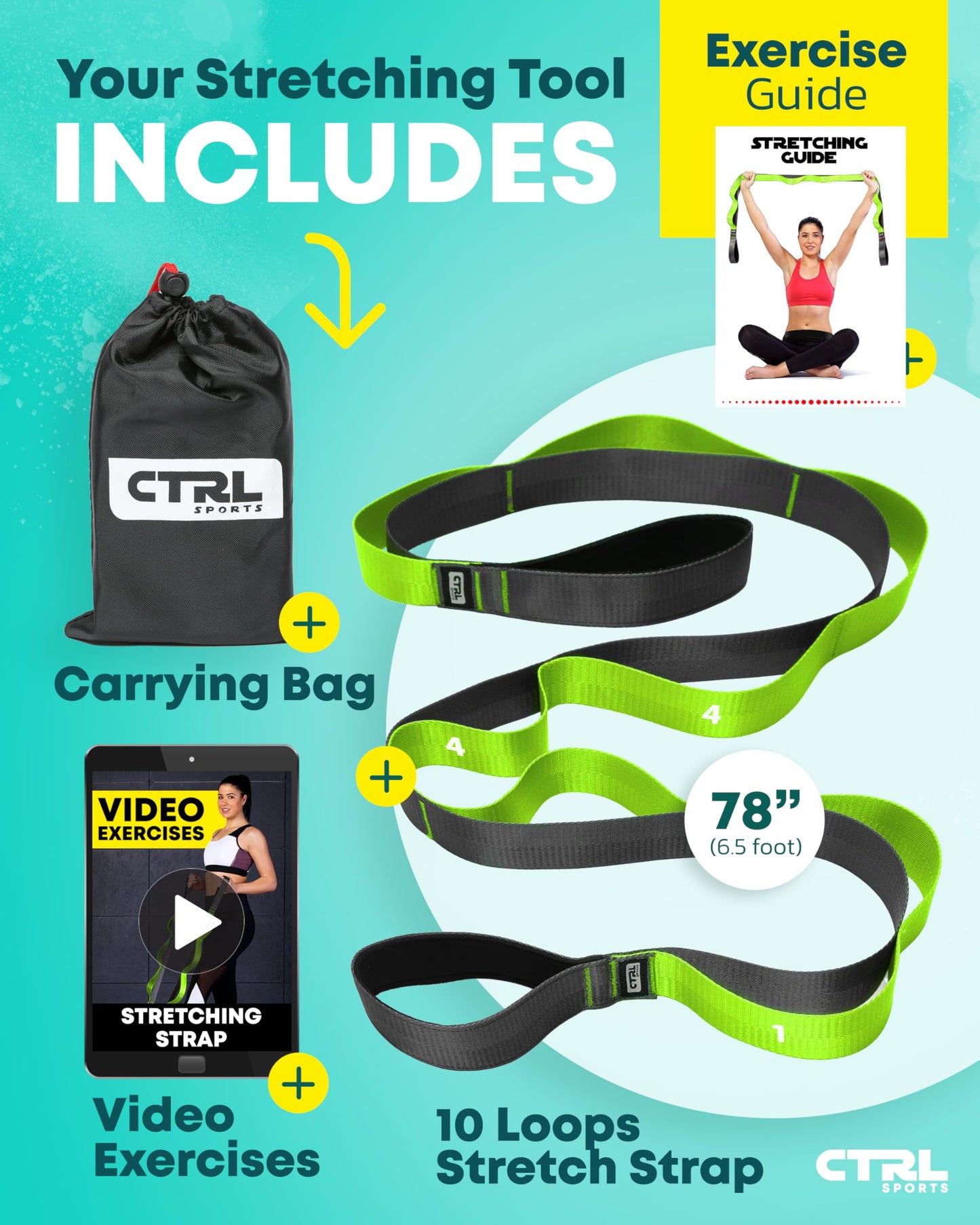 Stretching Strap with Loops - Non Elastic Stretch Band for Physical Therapy, Yoga Strap for Stretching Equipment, Stretch Bands for Exercise and Flexibility - Fascia, Hamstring & Leg Stretcher Belt - My Store