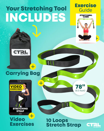 Stretching Strap with Loops - Non Elastic Stretch Band for Physical Therapy, Yoga Strap for Stretching Equipment, Stretch Bands for Exercise and Flexibility - Fascia, Hamstring & Leg Stretcher Belt - My Store