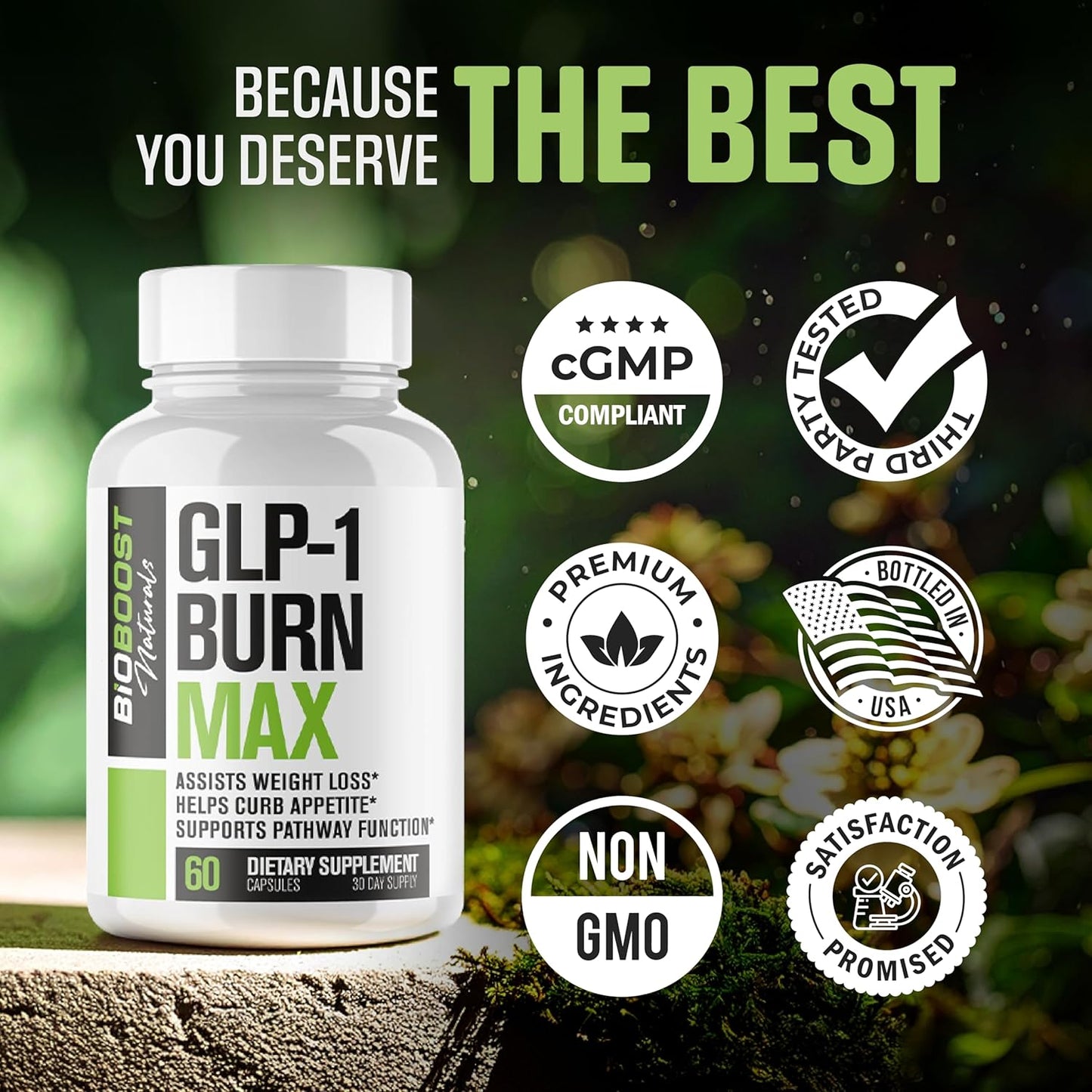 GLP-1 Burn MAX | Weight Loss Pills for Women & Fat Burner for Men + Appetite Suppressant & Energy Supplement | 3rd Party Tested Formula | 5 Powerful Ingredients - 60 Capsules to Lose Weight