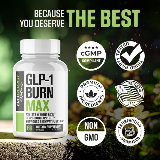 GLP-1 Burn MAX | Weight Loss Pills for Women & Fat Burner for Men + Appetite Suppressant & Energy Supplement | 3rd Party Tested Formula | 5 Powerful Ingredients - 60 Capsules to Lose Weight