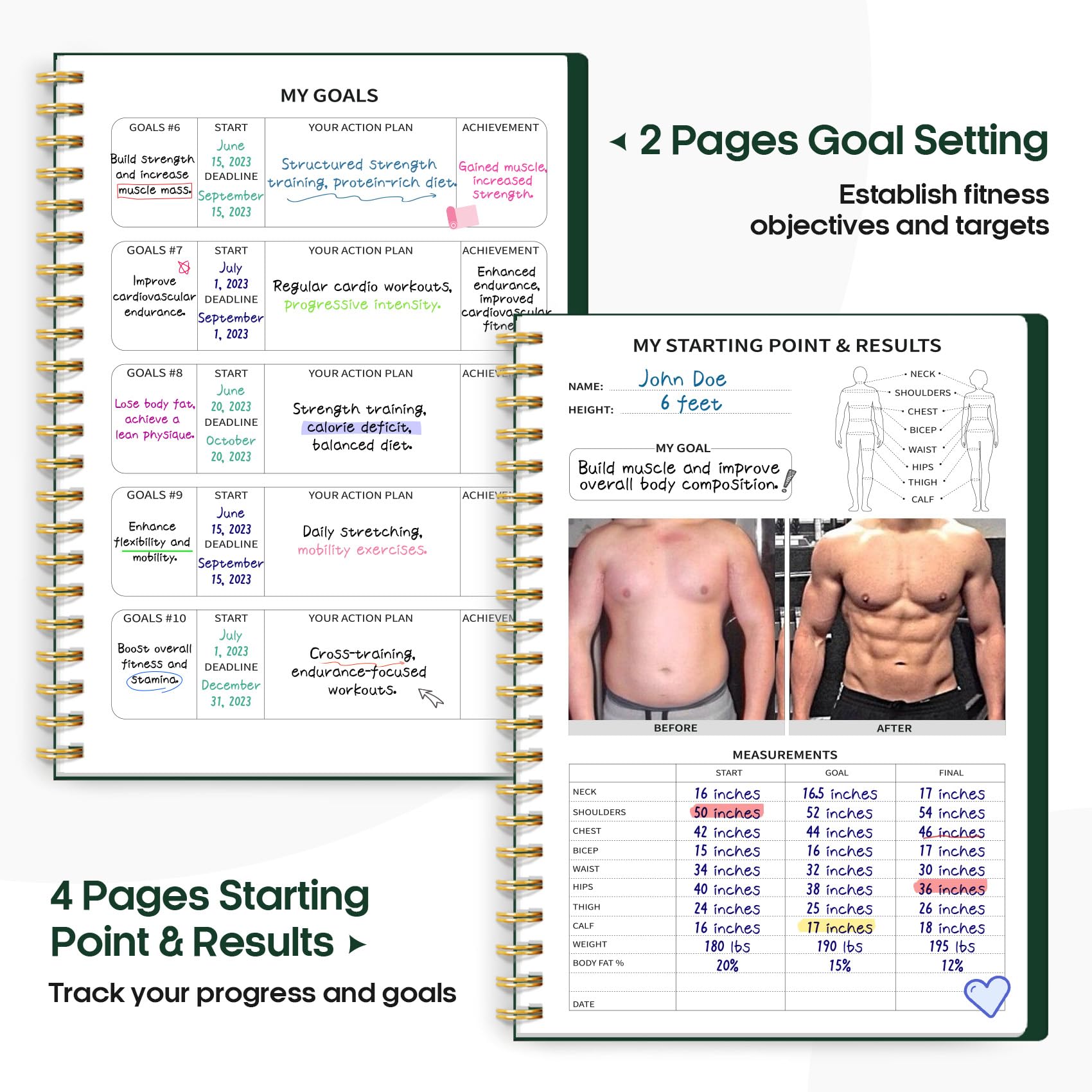 Fitness Workout Journal for Women & Men, A5(5.5" x 8.2") Workout Log Book Planner for Tracking, Progress, and Achieving Your Wellness Goals - Green - My Store