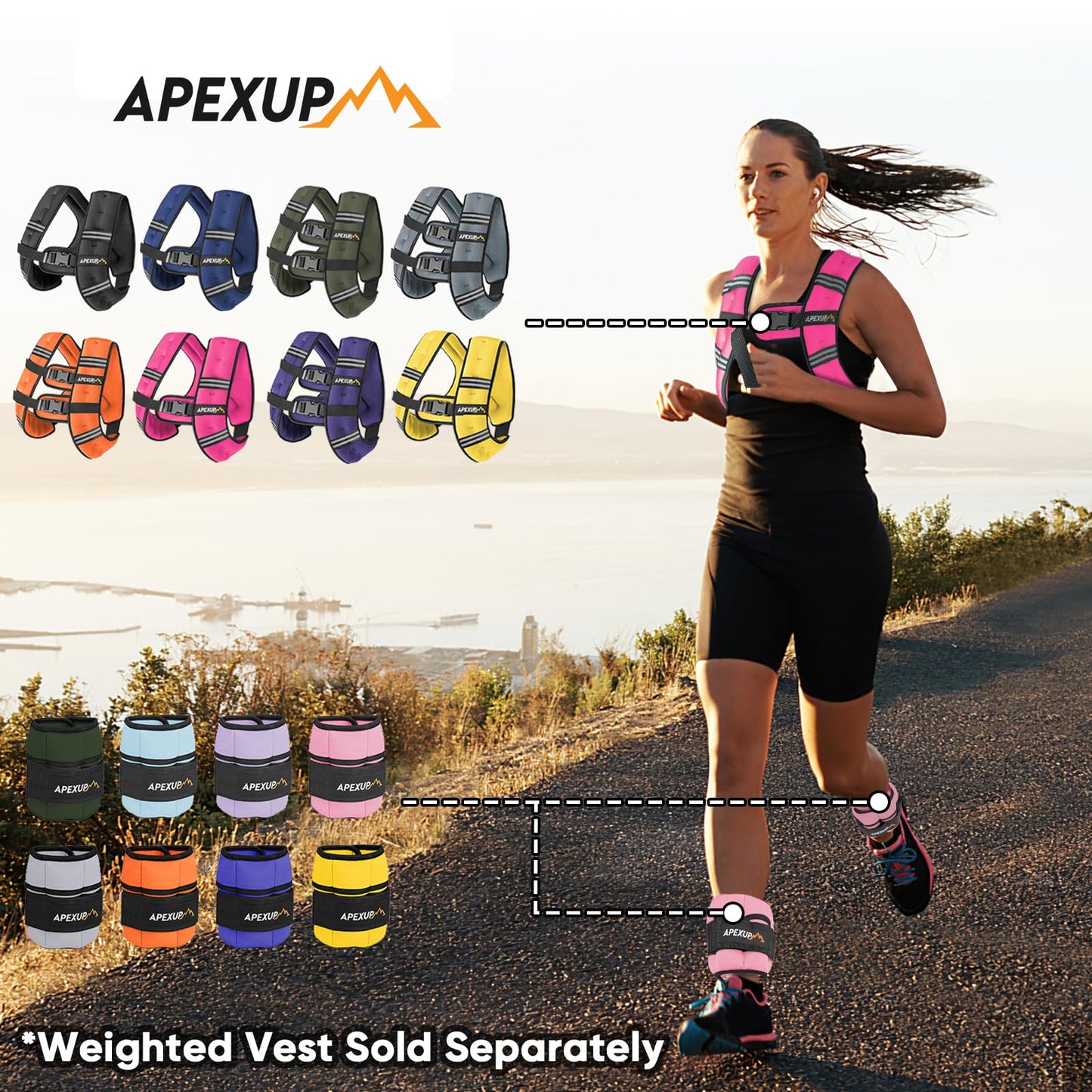 APEXUP 10lbs/Pair Adjustable Ankle Weights for Women and Men, Modularized Leg Weight Straps for Yoga, Walking, Running, Aerobics, Gym