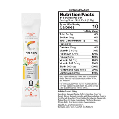 CELSIUS On-the-Go Powder Stick Zero Sugar (14 Sticks per Pack), Orange, 2.60 Oz