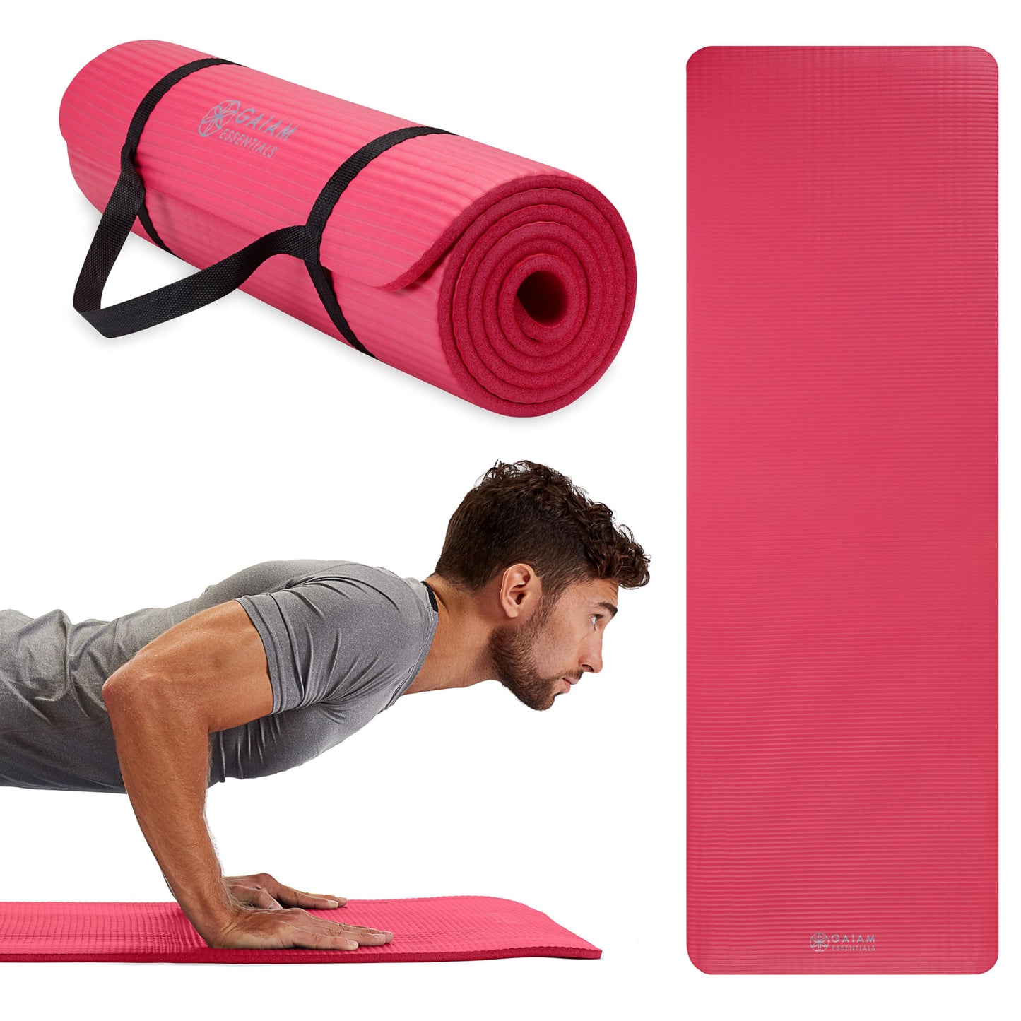 Gaiam Essentials Thick and Thin Yoga Mat Fitness & Exercise Mat with Easy-Cinch Carrier Strap - My Store