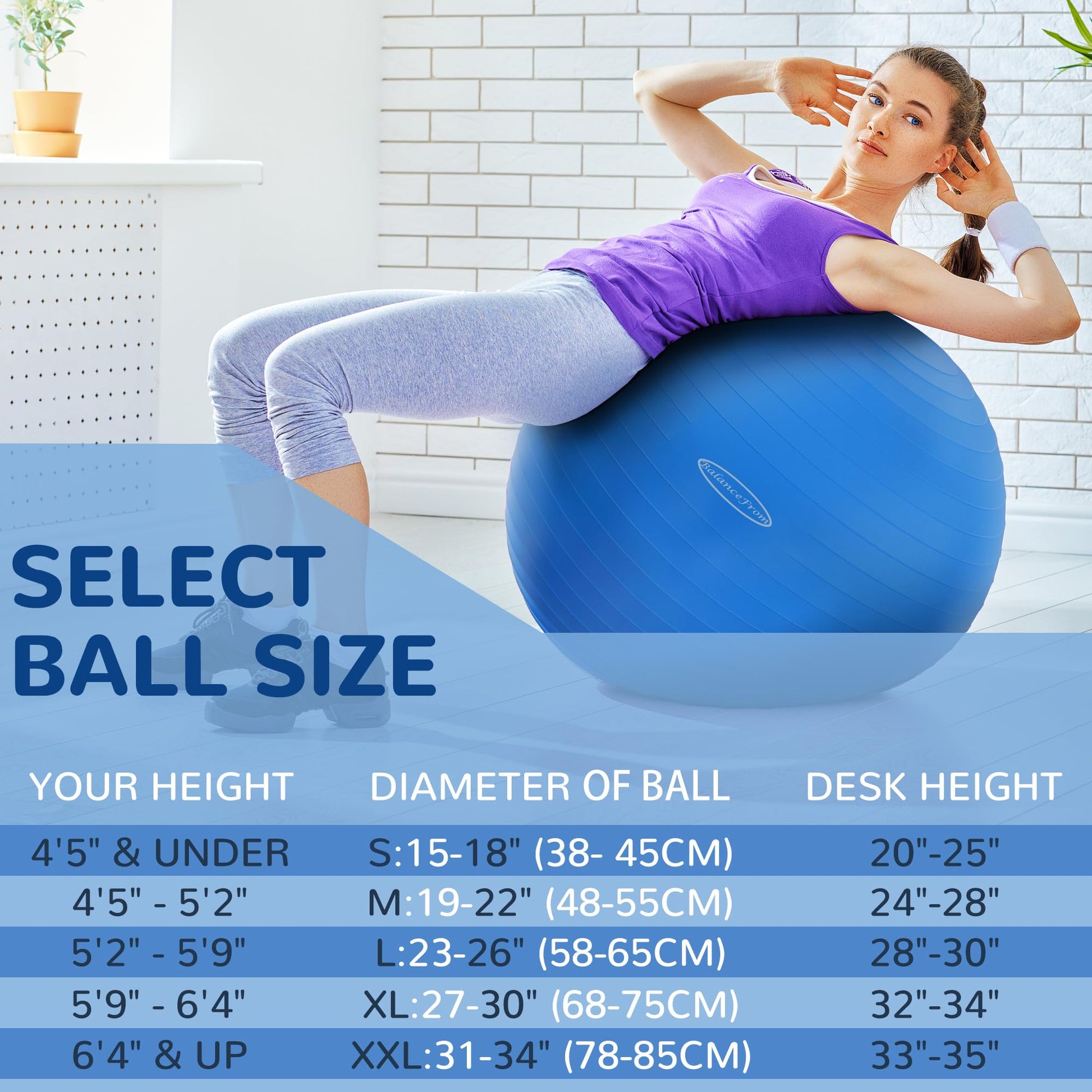 Anti-Burst and Slip Resistant Exercise Yoga Fitness Birthing Ball with Quick Pump, 2,000-Pound Capacity, Multiple Colors and Sizes - My Store