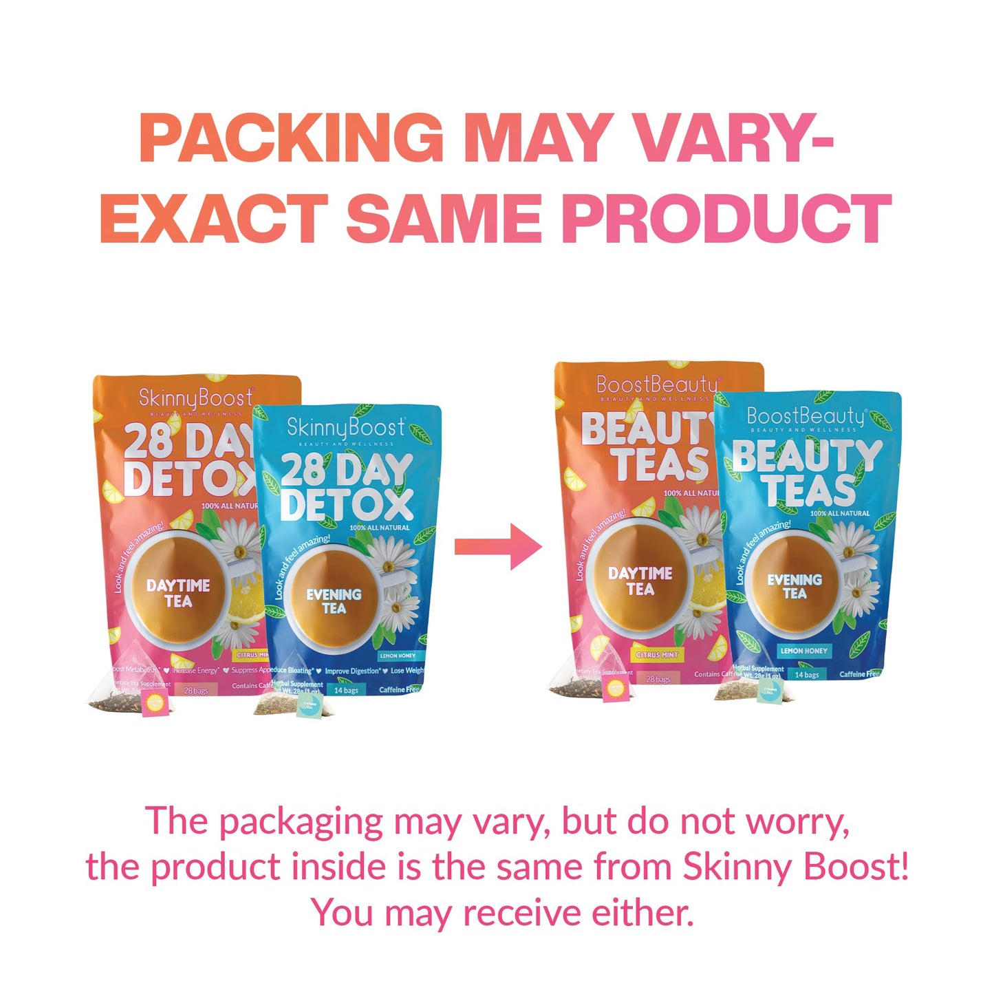 Skinny Boost Detox Tea Kit- 2 PACK –1 Daytime (28 Bags) + 1 Evening -(14 Bags) – Herbal Detox for Weight, Metabolism, Energy, Bloating & Colon Cleanse – Green Tea, Vegan, Keto, Non-GMO, Sugar-Free - My Store