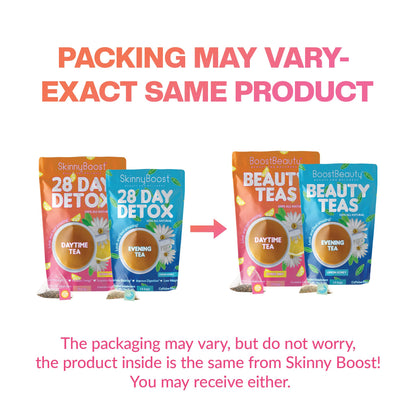 Skinny Boost Detox Tea Kit- 2 PACK –1 Daytime (28 Bags) + 1 Evening -(14 Bags) – Herbal Detox for Weight, Metabolism, Energy, Bloating & Colon Cleanse – Green Tea, Vegan, Keto, Non-GMO, Sugar-Free - My Store