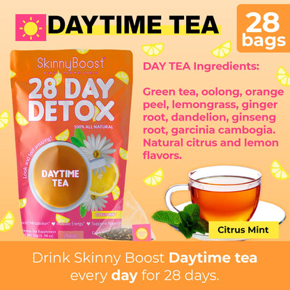 Skinny Boost Detox Tea Kit- 2 PACK –1 Daytime (28 Bags) + 1 Evening -(14 Bags) – Herbal Detox for Weight, Metabolism, Energy, Bloating & Colon Cleanse – Green Tea, Vegan, Keto, Non-GMO, Sugar-Free - My Store