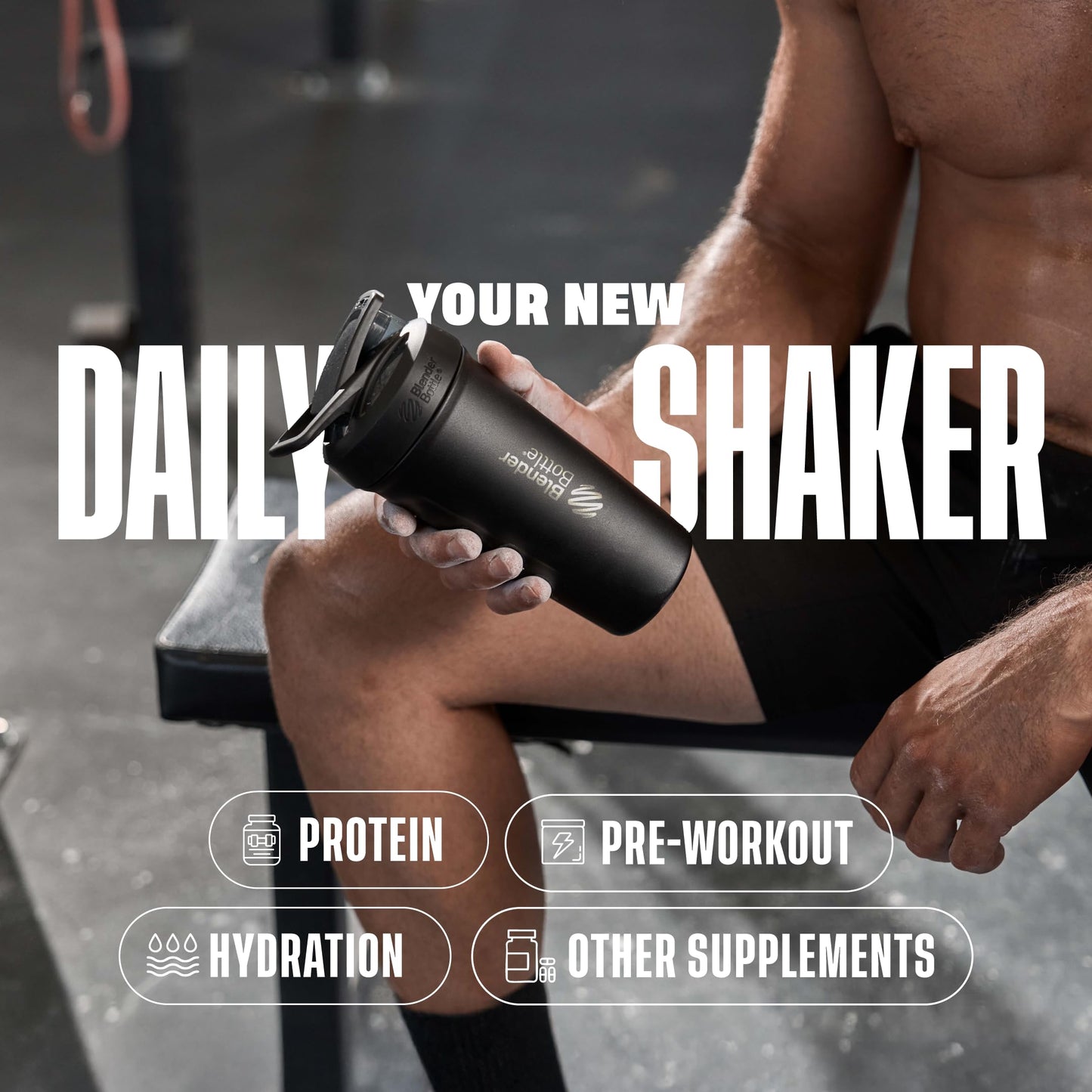 BlenderBottle Strada Shaker Cup Insulated Stainless Steel Water Bottle with Wire Whisk, 24-Ounce, Black - My Store