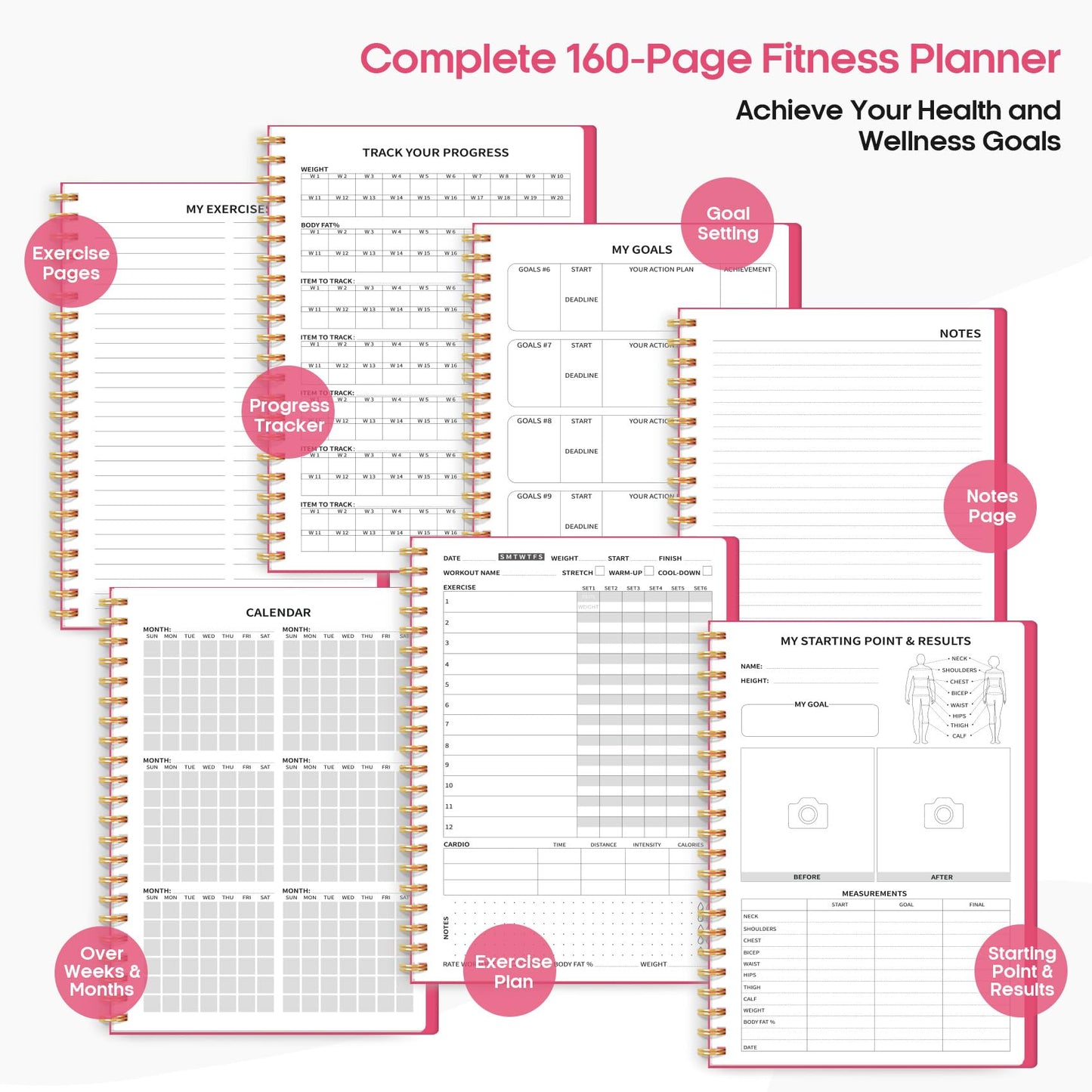 Fitness Workout Journal for Women & Men, A5(5.5" x 8.2") Workout Log Book Planner for Tracking, Progress, and Achieving Your Wellness Goals - Green - My Store