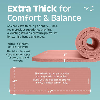 Retrospec Solana Yoga Mat 1" Thick With Nylon Strap For Men & Women - Non Slip Exercise Mat For Home Yoga, Pilates, Stretching, Floor & Fitness Workouts - My Store