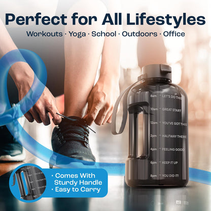 AQUAFIT 1 Gallon Water Bottle with Time Marker - Straw & Chug Lid - BPA Free Gym Water Bottle with Straw - Big Gallon Jug (Gray, 128 oz - 2 Lids) - My Store