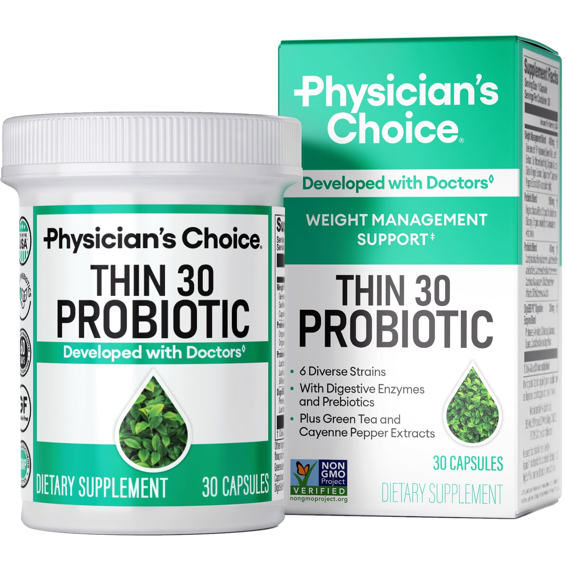 Physician's CHOICE Probiotics for Weight Management & Bloating - 6 Probiotic Strains - Prebiotics - Key ingredient Cayenne - Supports Gut Health - Weight Management for Women & Men - Green Tea - 30 CT - My Store