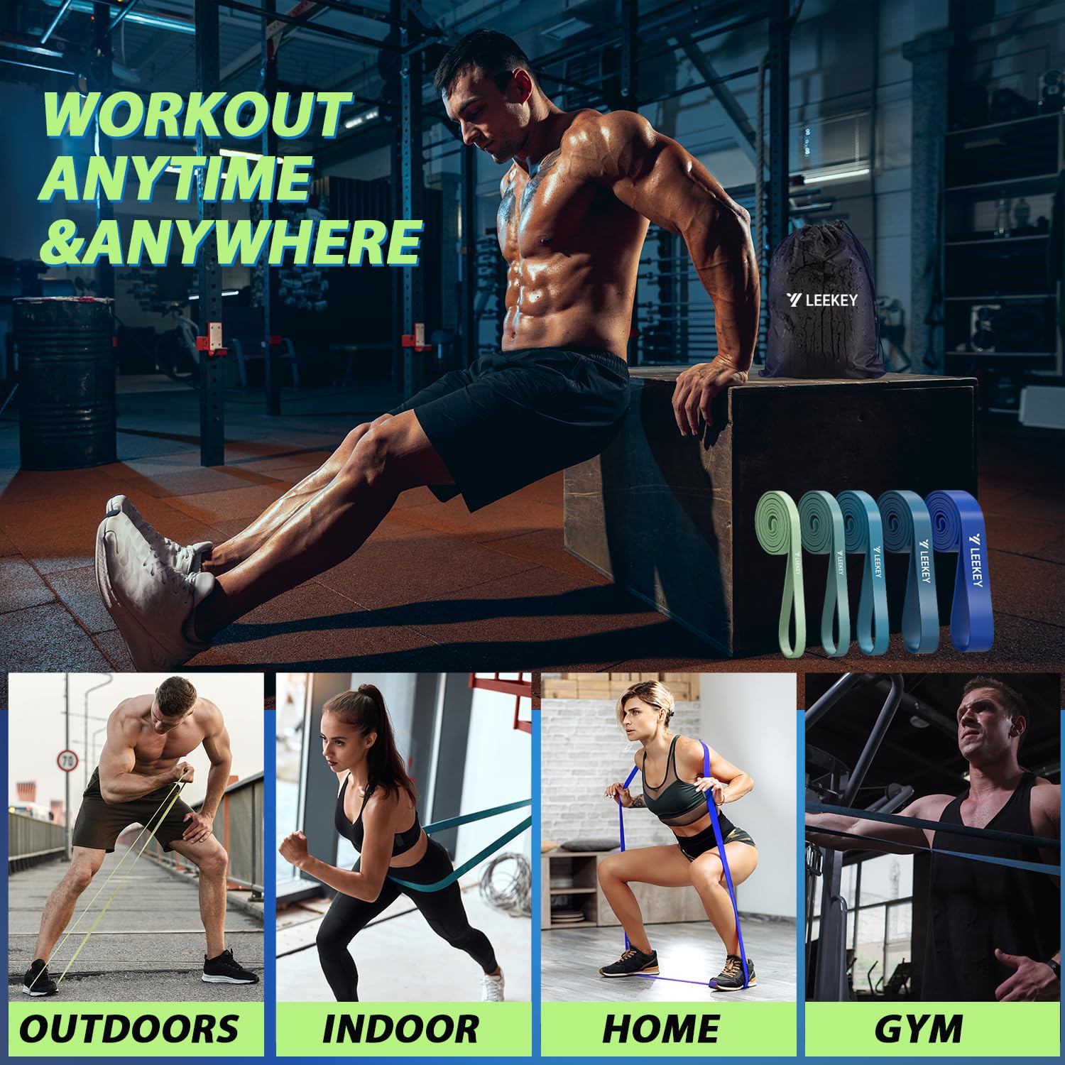 LEEKEY Resistance Bands Set for Pull-Up Assistance & Full-Body Training, Multi-Level Exercise Bands with Bag for Home Workouts, Physical Therapy, Strength Training (Men/Women) - My Store