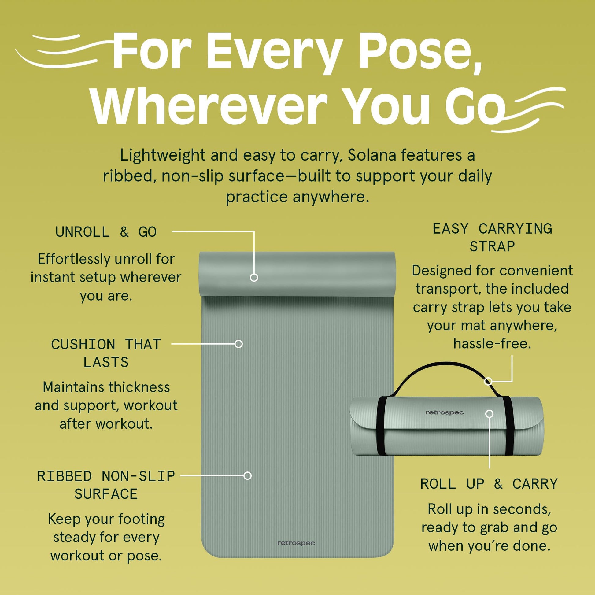 Retrospec Solana Yoga Mat 1" Thick With Nylon Strap For Men & Women - Non Slip Exercise Mat For Home Yoga, Pilates, Stretching, Floor & Fitness Workouts - My Store