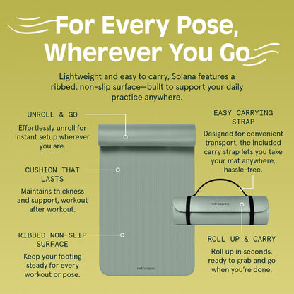 Retrospec Solana Yoga Mat 1" Thick With Nylon Strap For Men & Women - Non Slip Exercise Mat For Home Yoga, Pilates, Stretching, Floor & Fitness Workouts - My Store