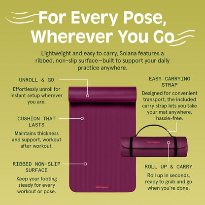 Retrospec Solana Yoga Mat 1" Thick With Nylon Strap For Men & Women - Non Slip Exercise Mat For Home Yoga, Pilates, Stretching, Floor & Fitness Workouts - My Store