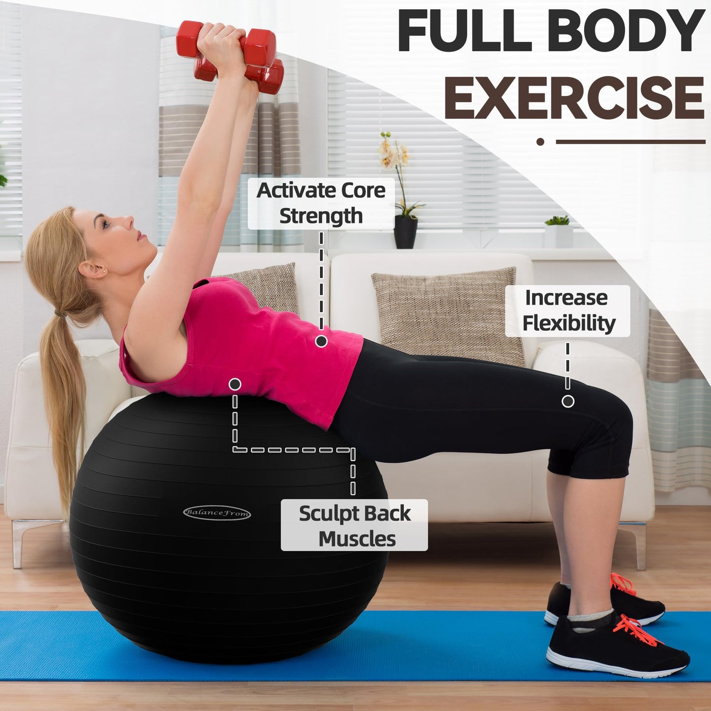 Anti-Burst and Slip Resistant Exercise Yoga Fitness Birthing Ball with Quick Pump, 2,000-Pound Capacity, Multiple Colors and Sizes - My Store