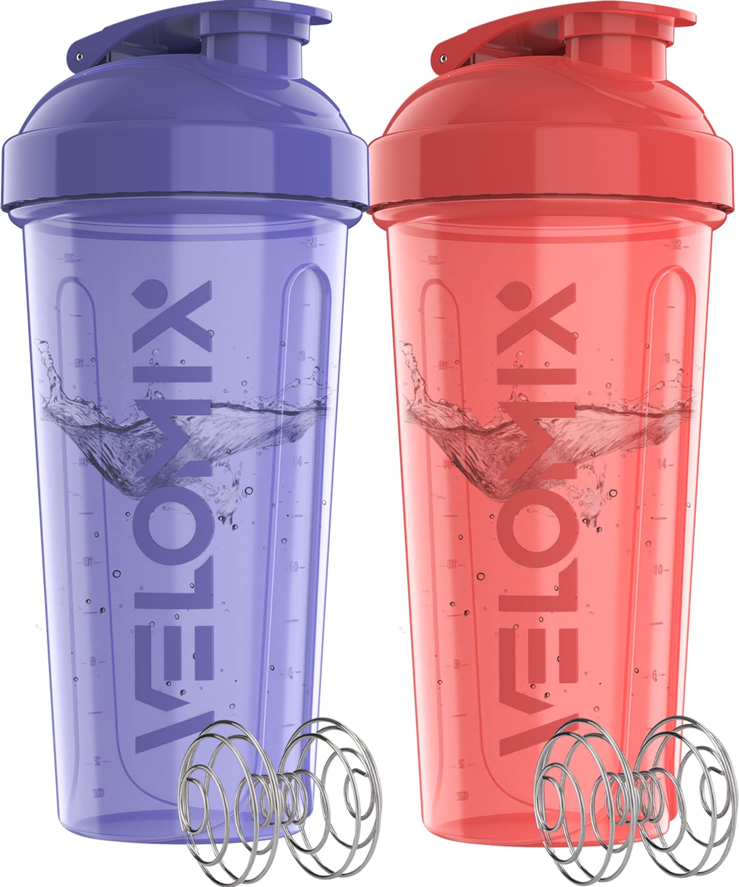 VELOMIX - 2 Pack- 28 oz Protein Shaker Bottles for Protein Mixes - 2x Wire Whisk | Leak Proof Shaker Cups for Protein Shakes | Protein Shaker Bottle Pack (Black/Transparent) - My Store