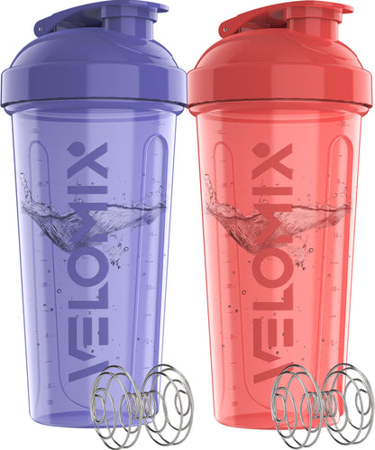 VELOMIX - 2 Pack- 28 oz Protein Shaker Bottles for Protein Mixes - 2x Wire Whisk | Leak Proof Shaker Cups for Protein Shakes | Protein Shaker Bottle Pack (Black/Transparent) - My Store