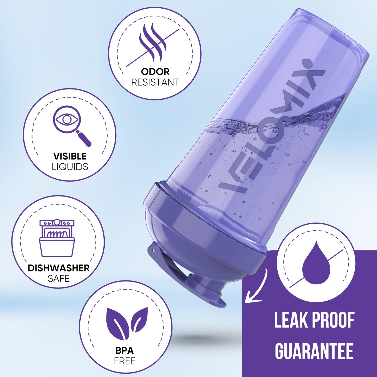 VELOMIX - 2 Pack- 28 oz Protein Shaker Bottles for Protein Mixes - 2x Wire Whisk | Leak Proof Shaker Cups for Protein Shakes | Protein Shaker Bottle Pack (Black/Transparent) - My Store