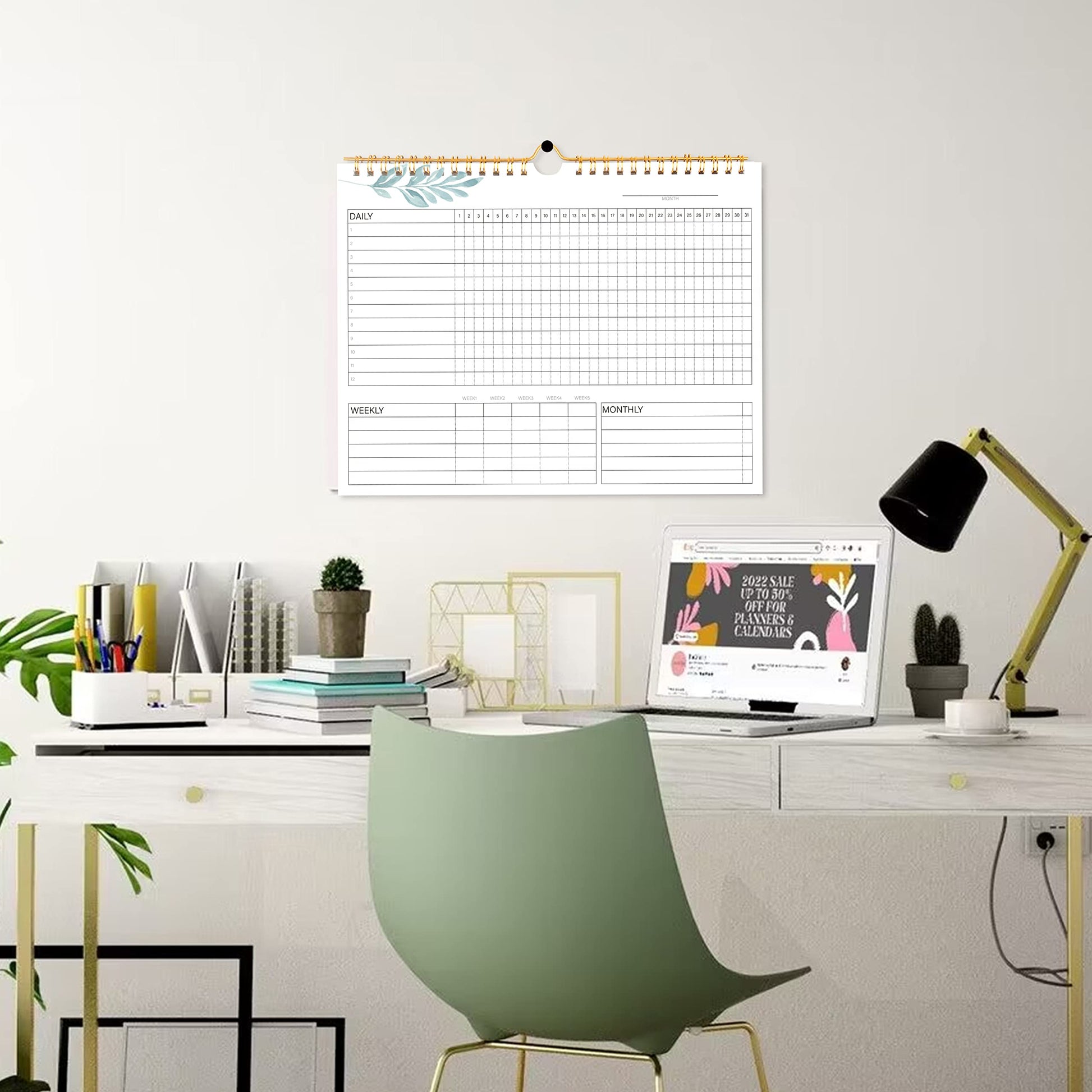 Habit Tracker Calendar- 12 Months Undated Daily Weekly & Monthly Period Habit Tracker Journal, Greenery Floral, Spiral Binding with Writable Goals Habits Track and Self Care Office Supplies. 8"x10" - My Store