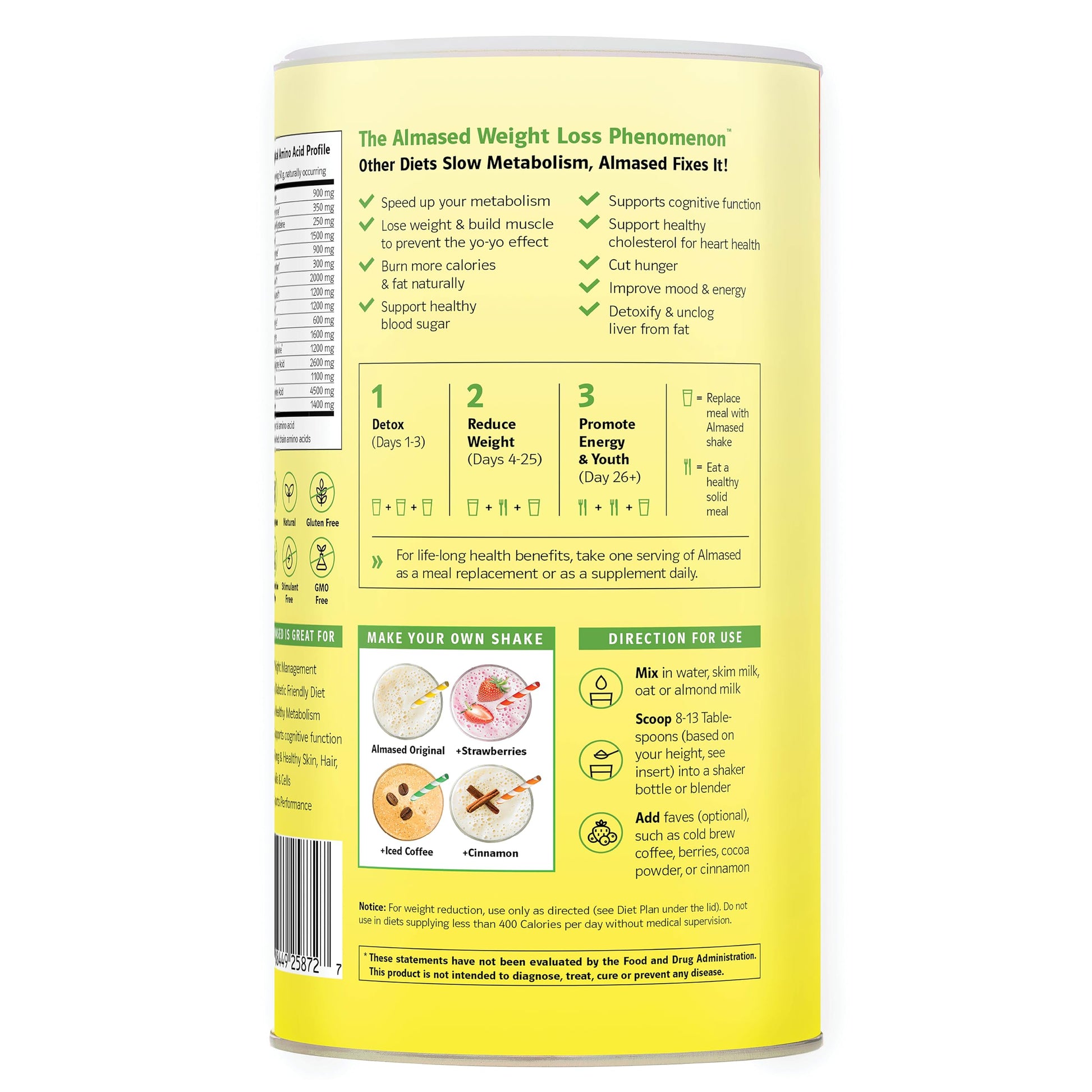 Almased Vanilla Meal Replacement Shake - Low-Glycemic High Plant Base Protein Powder- Nutritional Weight Health Support Supplement - Vanilla Flavor - 17.6 oz (1.1 Pound (1 Pack)) - My Store