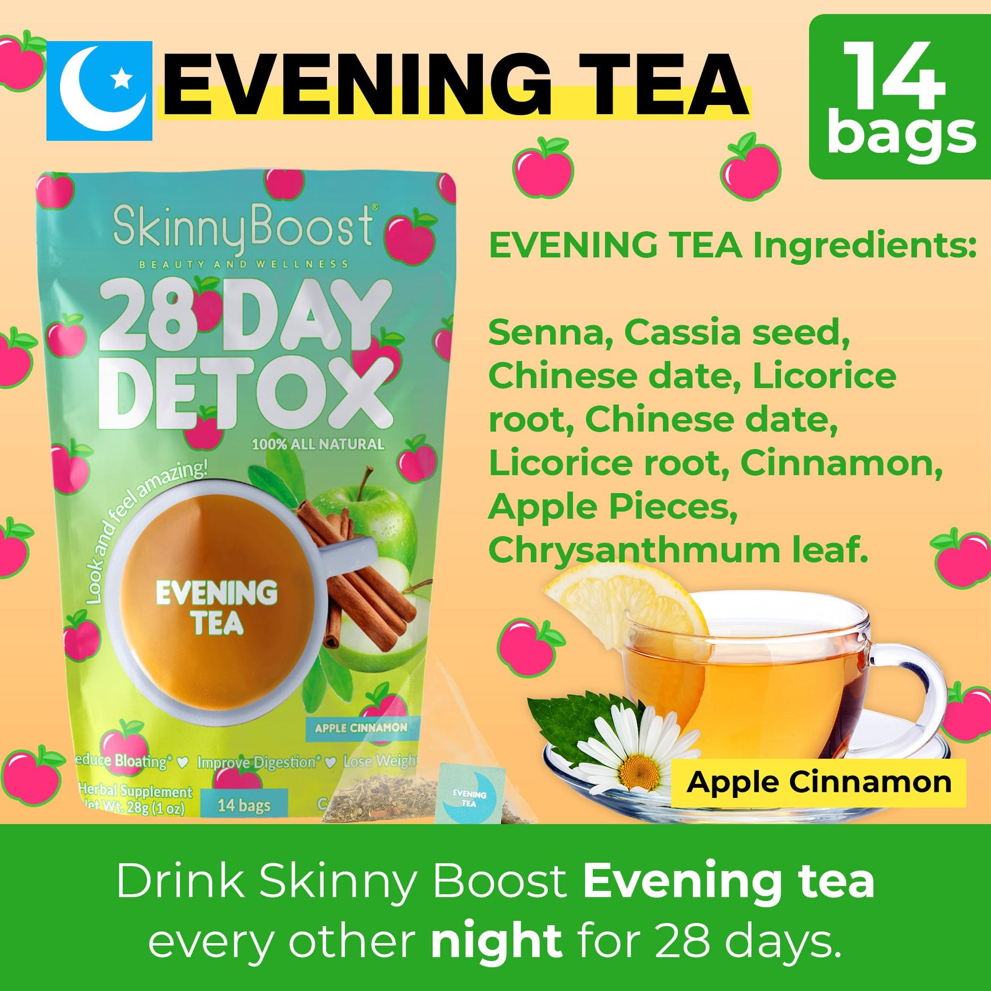 Skinny Boost Detox Tea Kit- 2 PACK –1 Daytime (28 Bags) + 1 Evening -(14 Bags) – Herbal Detox for Weight, Metabolism, Energy, Bloating & Colon Cleanse – Green Tea, Vegan, Keto, Non-GMO, Sugar-Free - My Store