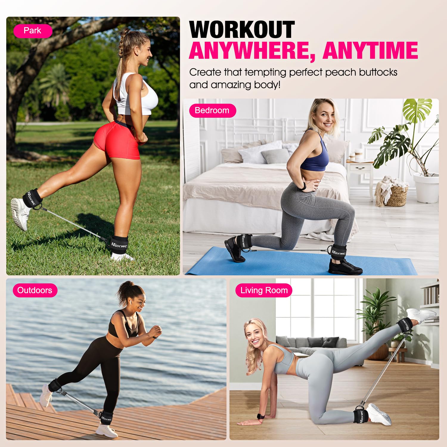 Ankle Resistance Bands with Cuffs, Ankle Bands for Working Out, Ankle Resistance Band for Leg, Booty Workout Equipment for Kickbacks Hip Fitness Training, Exercise Bands for Butt Lift Women - My Store