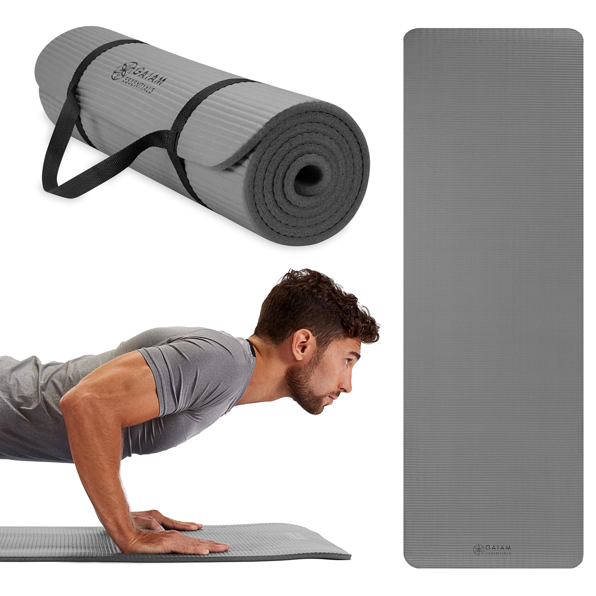 Gaiam Essentials Thick and Thin Yoga Mat Fitness & Exercise Mat with Easy-Cinch Carrier Strap - My Store