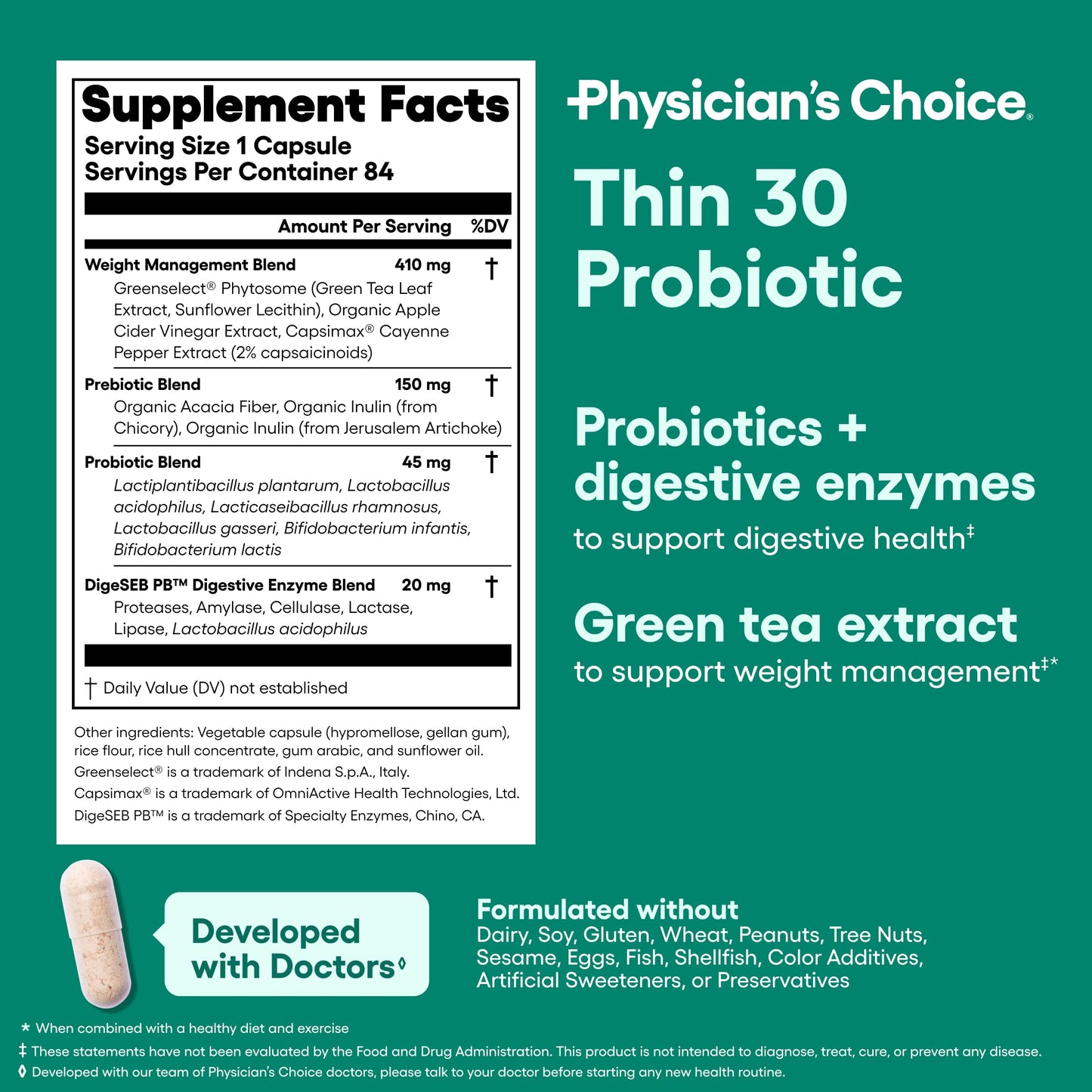 Physician's CHOICE Probiotics for Weight Management & Bloating - 6 Probiotic Strains - Prebiotics - Key ingredient Cayenne - Supports Gut Health - Weight Management for Women & Men - Green Tea - 30 CT - My Store