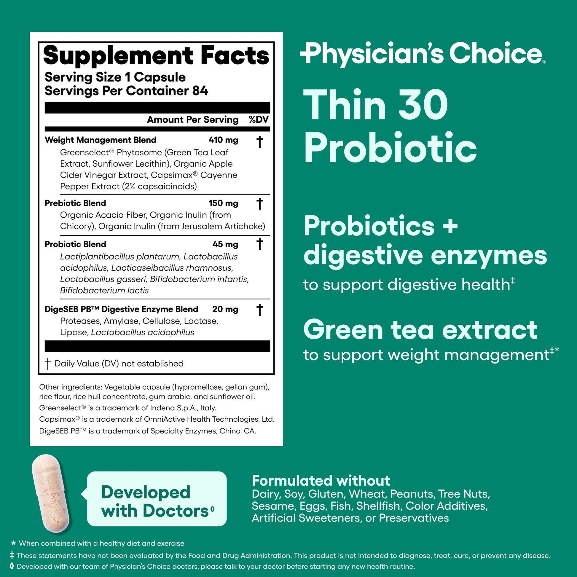 Physician's CHOICE Probiotics for Weight Management & Bloating - 6 Probiotic Strains - Prebiotics - Key ingredient Cayenne - Supports Gut Health - Weight Management for Women & Men - Green Tea - 30 CT - My Store