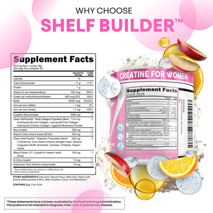 Creatine for Women | Creatine Monohydrate + BCAA Powder Myo-Inositol Collagen Biotin Hyaluronic Acid Folate L Glutamine Vitamin D3 Iron Zinc D-Chiro-Maca Digestion Shelf Builder by Clean Nutra - My Store
