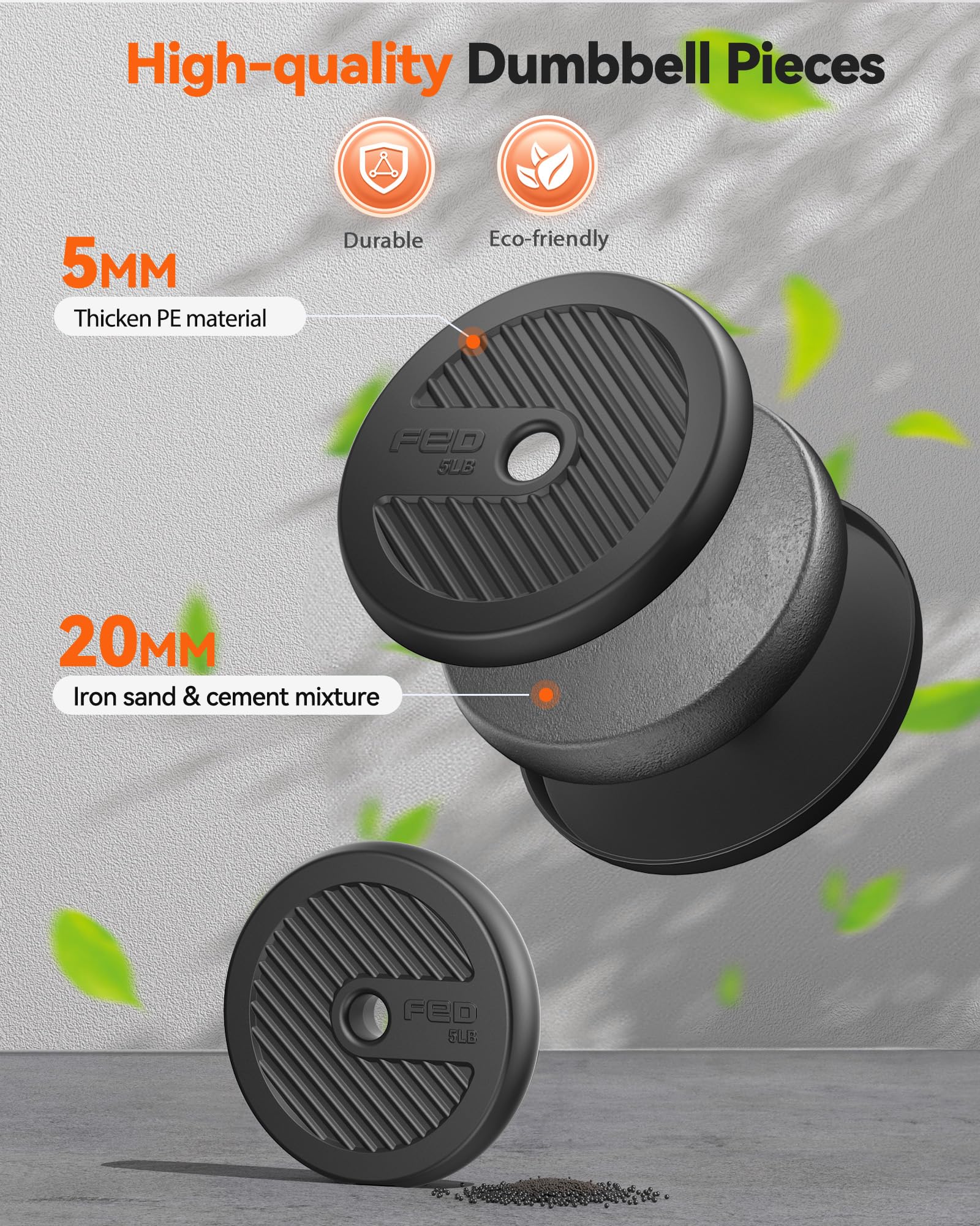 FEIERDUN Adjustable Dumbbells, 20/30/40/45/70/90lbs Free Weight Set with Connector, 5 in1 Dumbbells Set Used as Barbell, Kettlebells, Push up Stand, Weight Plate, Fitness Exercises for Home Gym Suitable Men/Women - My Store