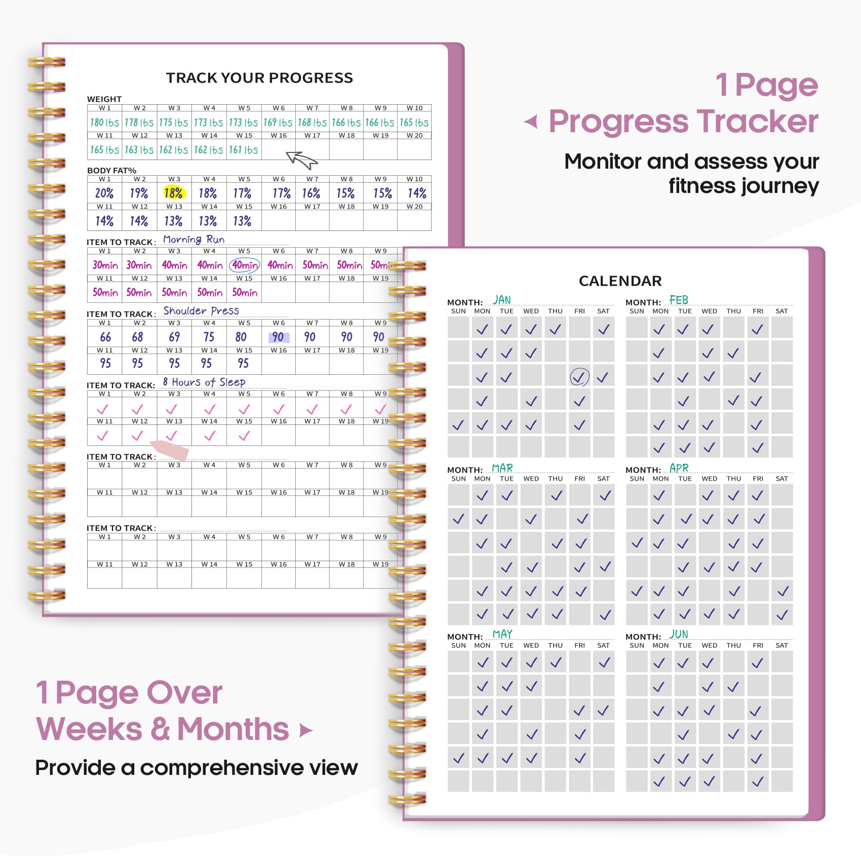 Fitness Workout Journal for Women & Men, A5(5.5" x 8.2") Workout Log Book Planner for Tracking, Progress, and Achieving Your Wellness Goals - Green - My Store