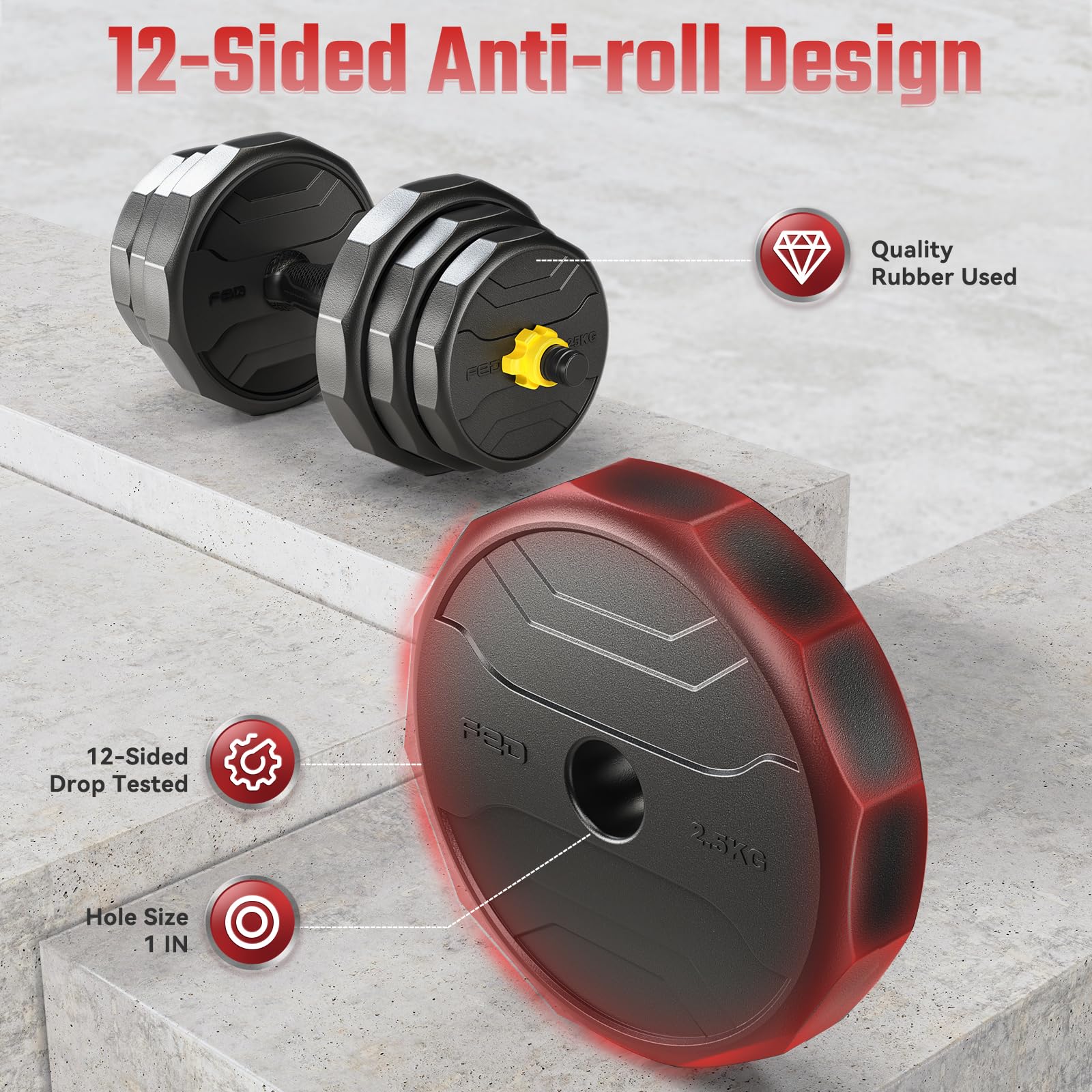 FEIERDUN Adjustable Dumbbells, 20/30/40/45/70/90lbs Free Weight Set with Connector, 5 in1 Dumbbells Set Used as Barbell, Kettlebells, Push up Stand, Weight Plate, Fitness Exercises for Home Gym Suitable Men/Women - My Store