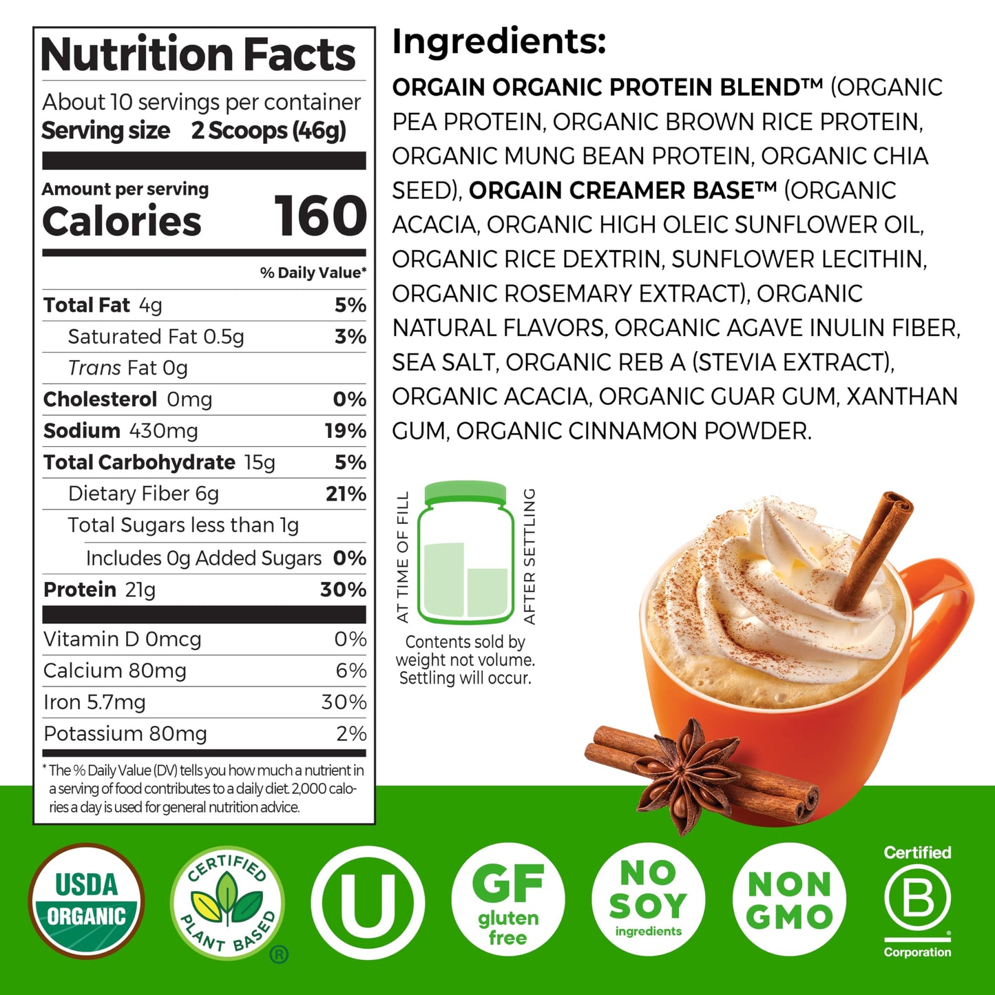 Orgain Organic Vegan Protein Powder, Vanilla Bean - 21g Plant Protein, 4g Prebiotic Fiber, No Lactose Ingredients, No Added Sugar, Non-GMO, For Shakes & Smoothies, 2.03 lb (Packaging May Vary) - My Store