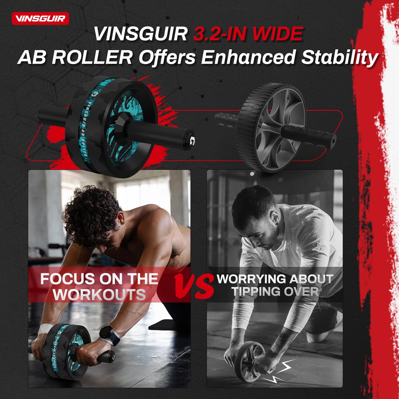 VINSGUIR Ab Roller Wheel, Abs & Core Workout Equipment for Home Gym with Knee Pad Accessories, Abdominal Wheel for Full-body Strength Training - My Store