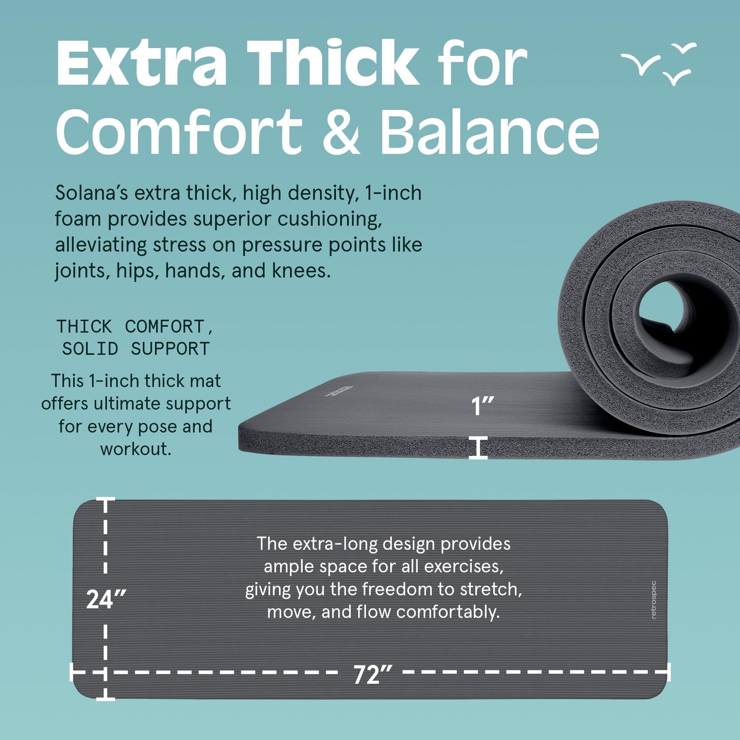 Retrospec Solana Yoga Mat 1" Thick With Nylon Strap For Men & Women - Non Slip Exercise Mat For Home Yoga, Pilates, Stretching, Floor & Fitness Workouts - My Store