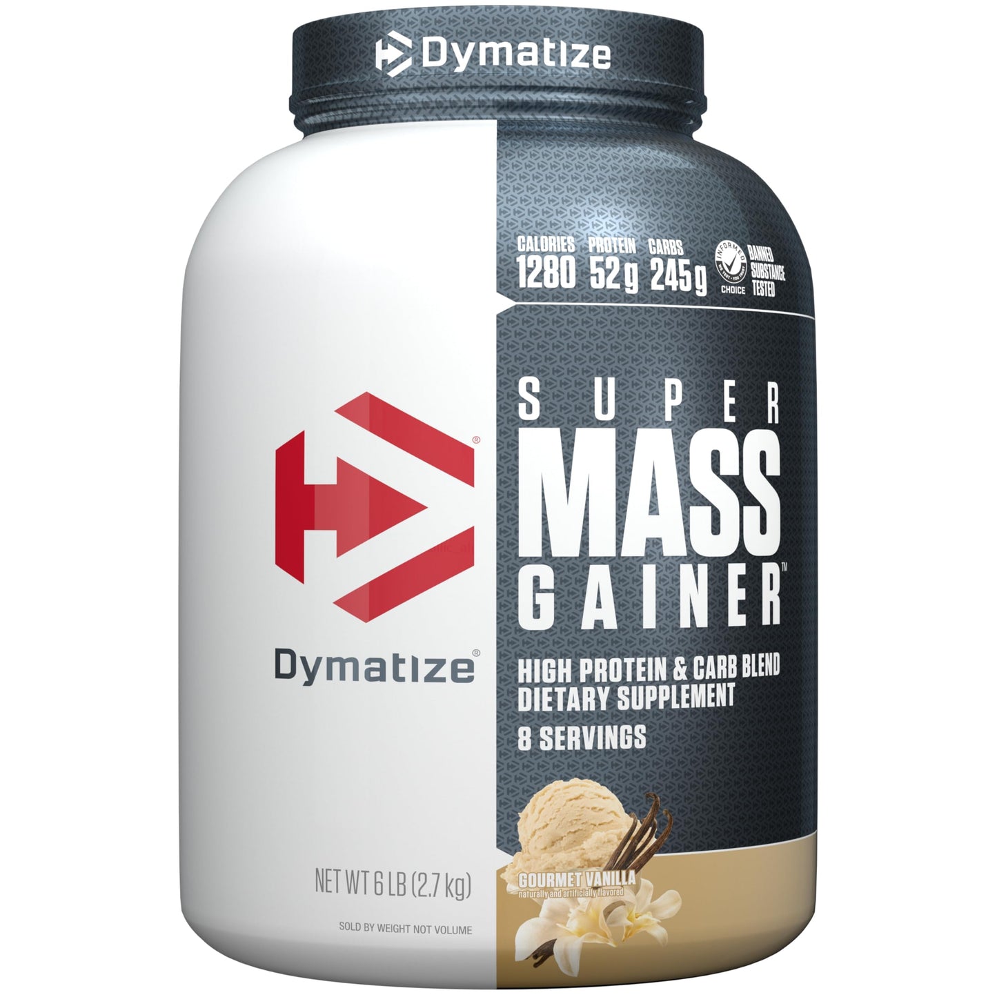 Dymatize Super Mass Gainer Protein Powder, Gourmet Vanilla, 52g Protein, 1g Creatine, 1280 Calories, 10.7g BCAAs, 245g Carbs, Contains Whey Protein Powder, Isolate, and Casein (8 Servings)