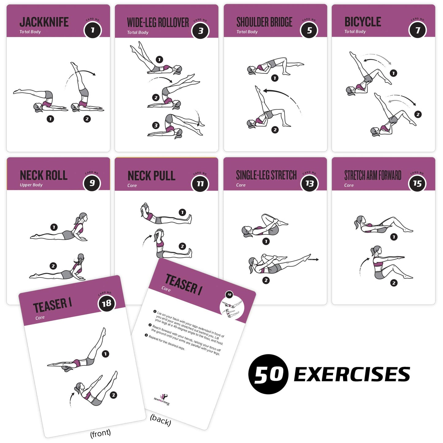 NewMe Fitness Stretching Workout Cards, Instructional Fitness Deck for Women & Men, Beginner Fitness Guide to Training Exercises at Home or Gym - My Store