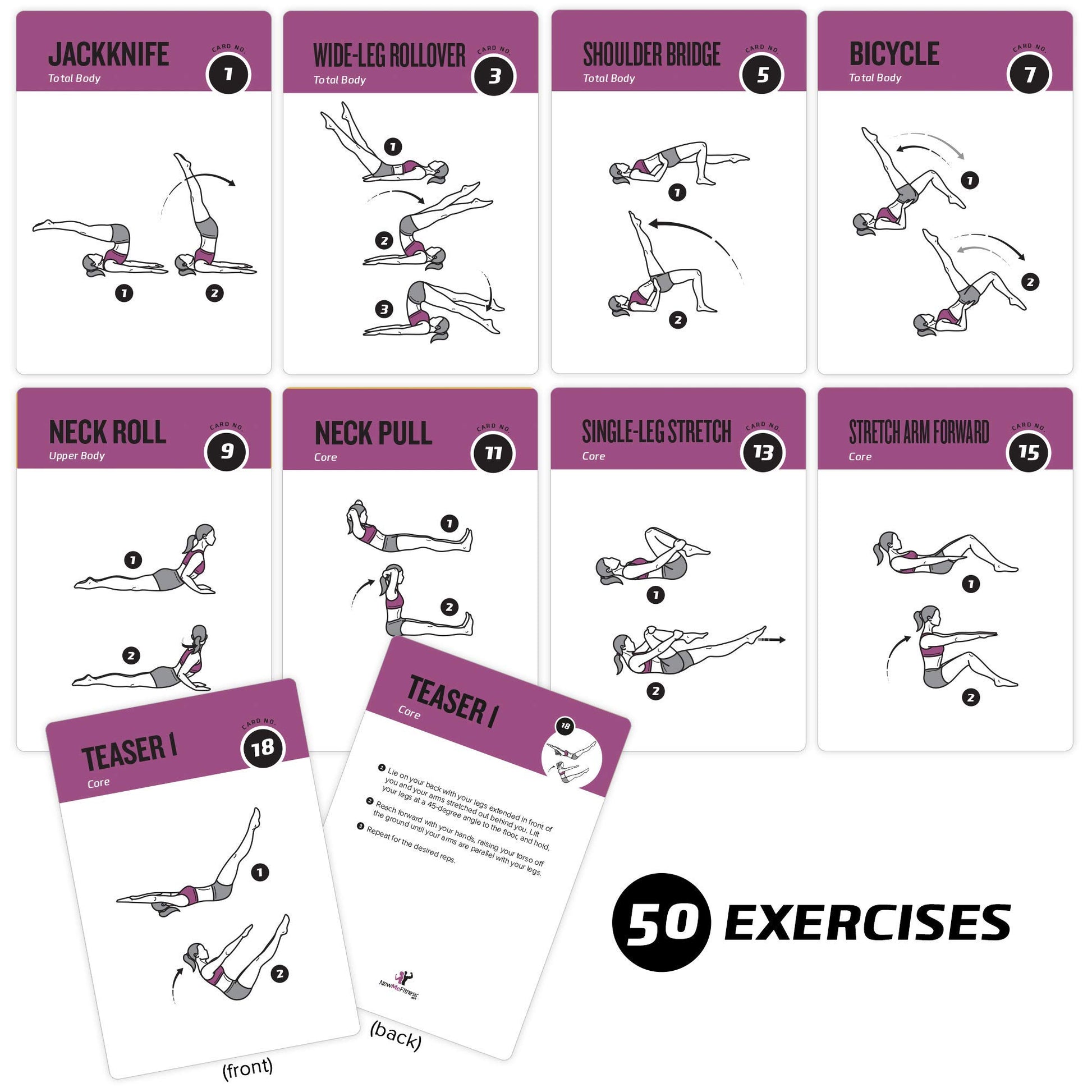 NewMe Fitness Stretching Workout Cards, Instructional Fitness Deck for Women & Men, Beginner Fitness Guide to Training Exercises at Home or Gym - My Store
