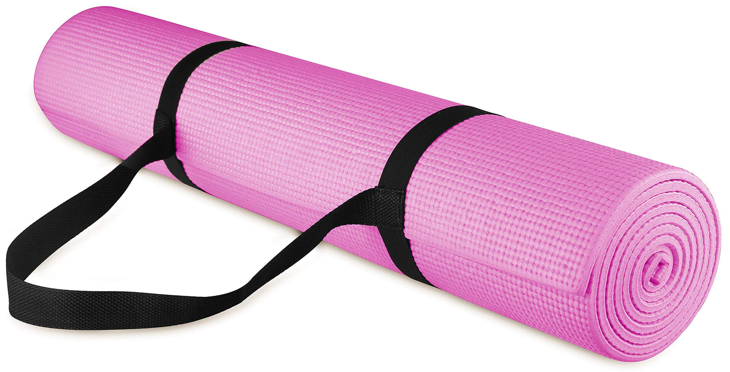 Fitvids All Purpose 1/4-Inch High Density Anti-Tear Exercise Yoga Mat with Carrying Strap, Multiple Colors