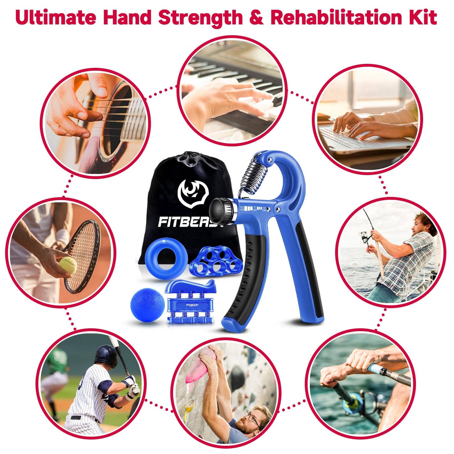 FitBeast Grip Strengthener Forearm Strengthener Hand Grips Strengthener Kit - 5 Pack Adjustable Resistance - My Store