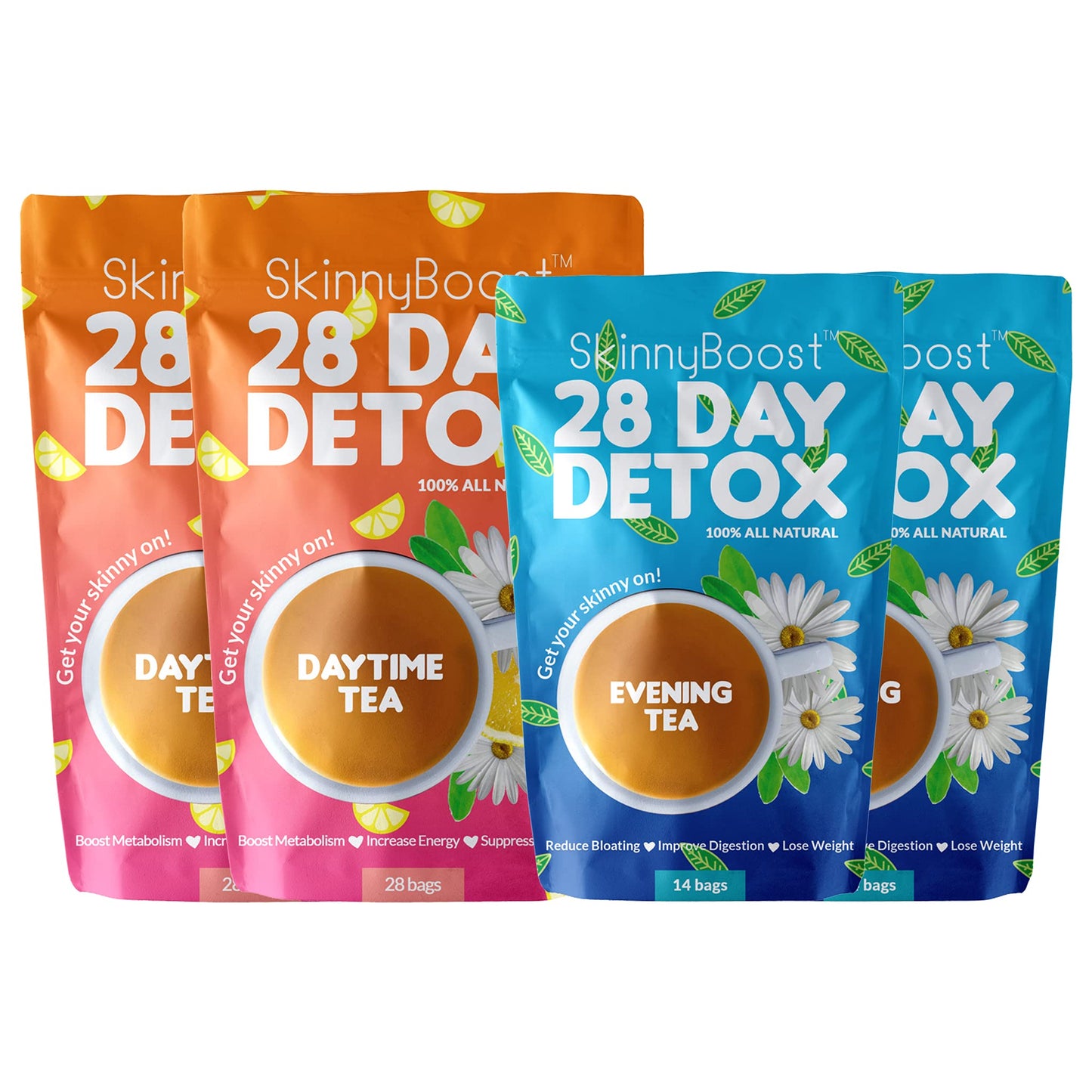 Skinny Boost Detox Tea Kit- 2 PACK –1 Daytime (28 Bags) + 1 Evening -(14 Bags) – Herbal Detox for Weight, Metabolism, Energy, Bloating & Colon Cleanse – Green Tea, Vegan, Keto, Non-GMO, Sugar-Free - My Store