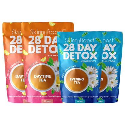 Skinny Boost Detox Tea Kit- 2 PACK –1 Daytime (28 Bags) + 1 Evening -(14 Bags) – Herbal Detox for Weight, Metabolism, Energy, Bloating & Colon Cleanse – Green Tea, Vegan, Keto, Non-GMO, Sugar-Free - My Store