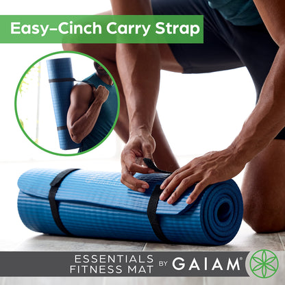 Gaiam Essentials Thick and Thin Yoga Mat Fitness & Exercise Mat with Easy-Cinch Carrier Strap - My Store