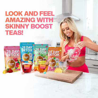 Skinny Boost Detox Tea Kit- 2 PACK –1 Daytime (28 Bags) + 1 Evening -(14 Bags) – Herbal Detox for Weight, Metabolism, Energy, Bloating & Colon Cleanse – Green Tea, Vegan, Keto, Non-GMO, Sugar-Free - My Store