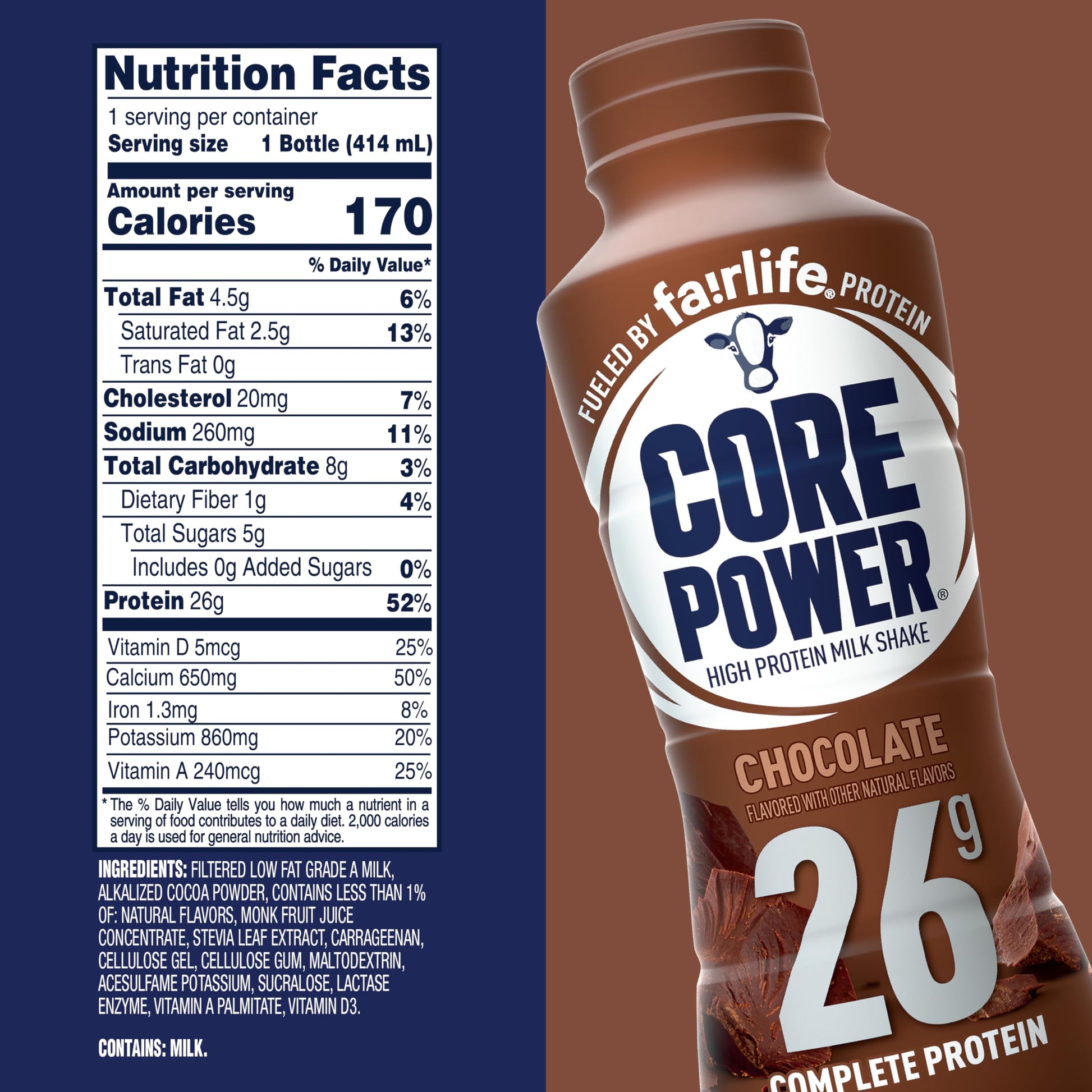 Core Power Protein Shake, Chocolate, 26g Bottle, 14oz, 12 Pack - My Store
